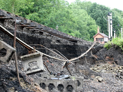 Damage caused to the track near Highley station on the Seven Valley Railway