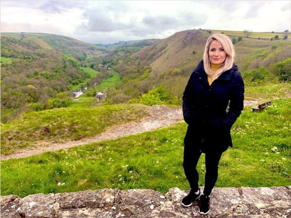 BBC News presenter Holly Hamilton at Monsal Head on 16 May 2020