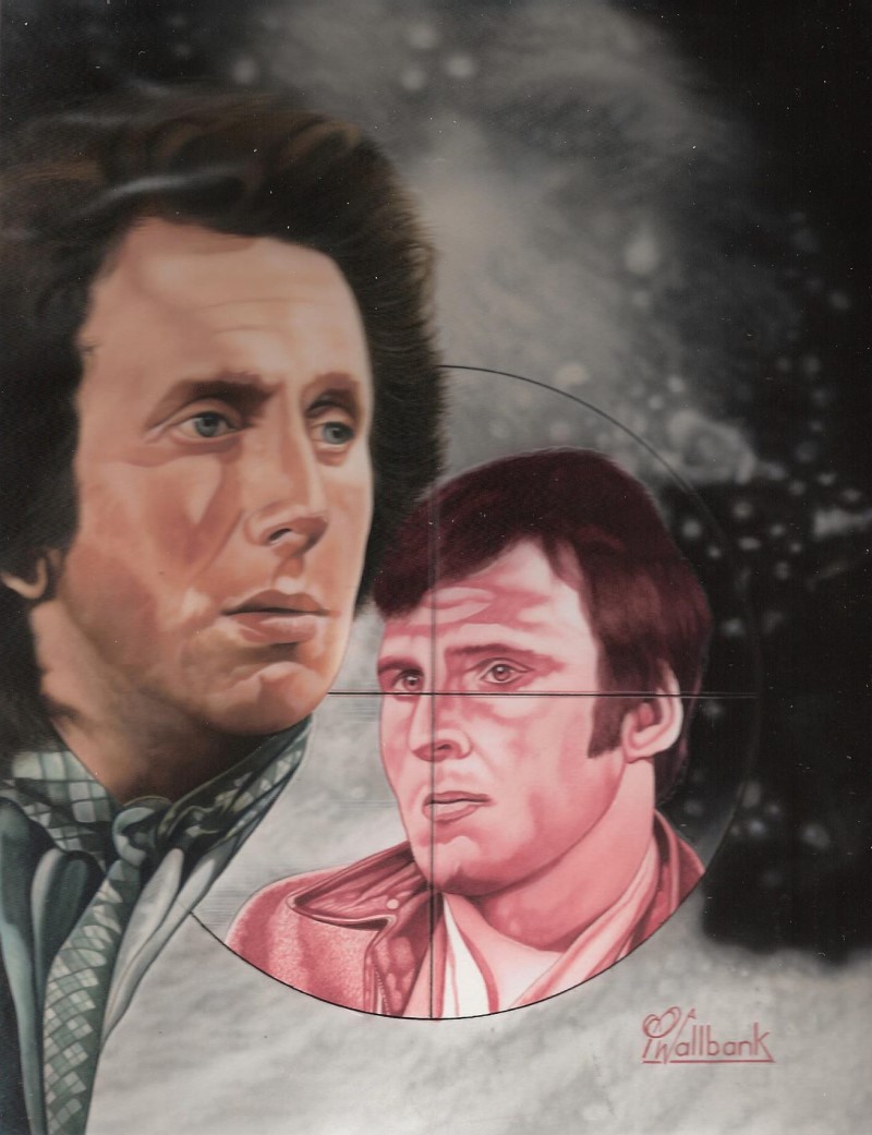 Pete Wallbank's main sleeve design for the fifth tape in Sovereign's VHS release of series one of Survivors, featuring the characters of Paul Pitman and Barney