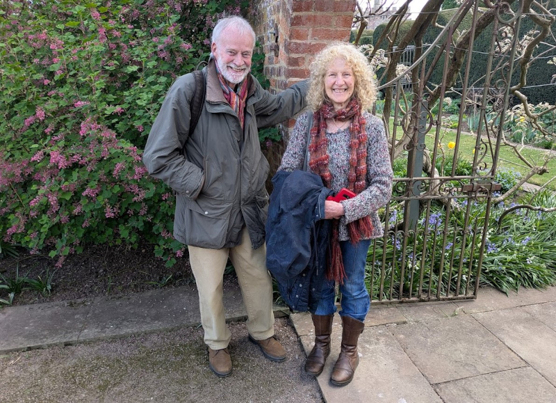 Richard Heffer and Julie Neubert in the walled garden at Hampton Court, 13 April 2025